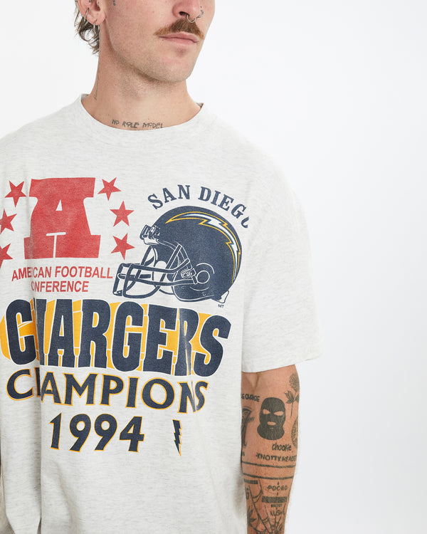 Vintage 1994 NFL San Diego Chargers Tee <br>L , The Real Deal , newtown, sydney, australia, thrift store, opshop, preloved, secondhand, sustainable, retro, antique, 70s, 80s, 90s, 2000s, 00s, fashion, clothing, streetwear, trendy, garment, style, boutique, store, shop, archive, sale, cheap, best, top