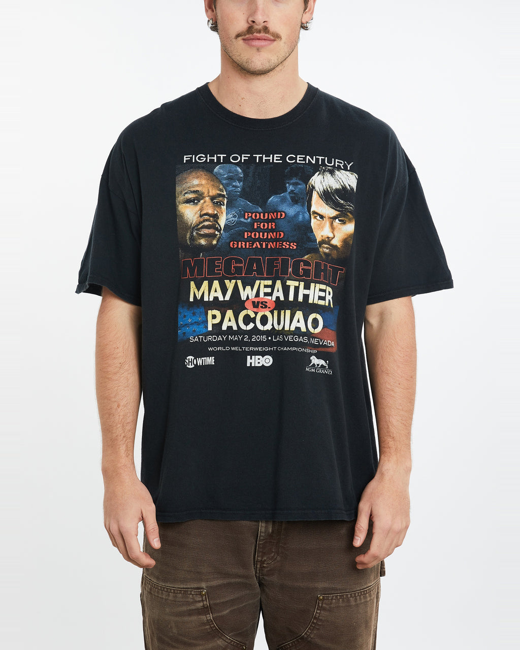 Mayweather vs Pacquiao good Boxing Mega Fight Double Sided Graphic T-shirt. Medium