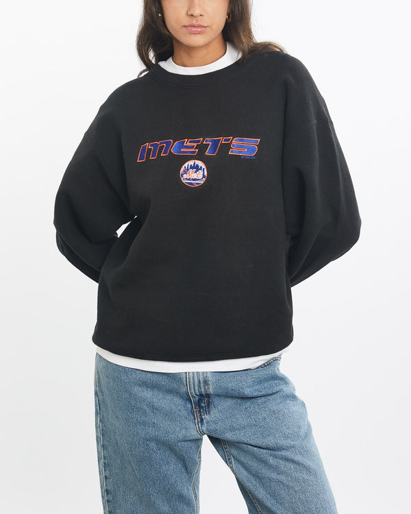 Vintage, 1998, MLB, New, York, Mets, Sweatshirt, The Real Deal, size small, colour Black, newtown, sydney, australia, thrift store, opshop, preloved, secondhand, sustainable, retro, antique, 70s, 80s, 90s, 2000s, 00s, fashion, clothing, streetwear, trendy, garment, style, boutique, store, shop, archive, sale, cheap, best, top, Sweats and hoodies