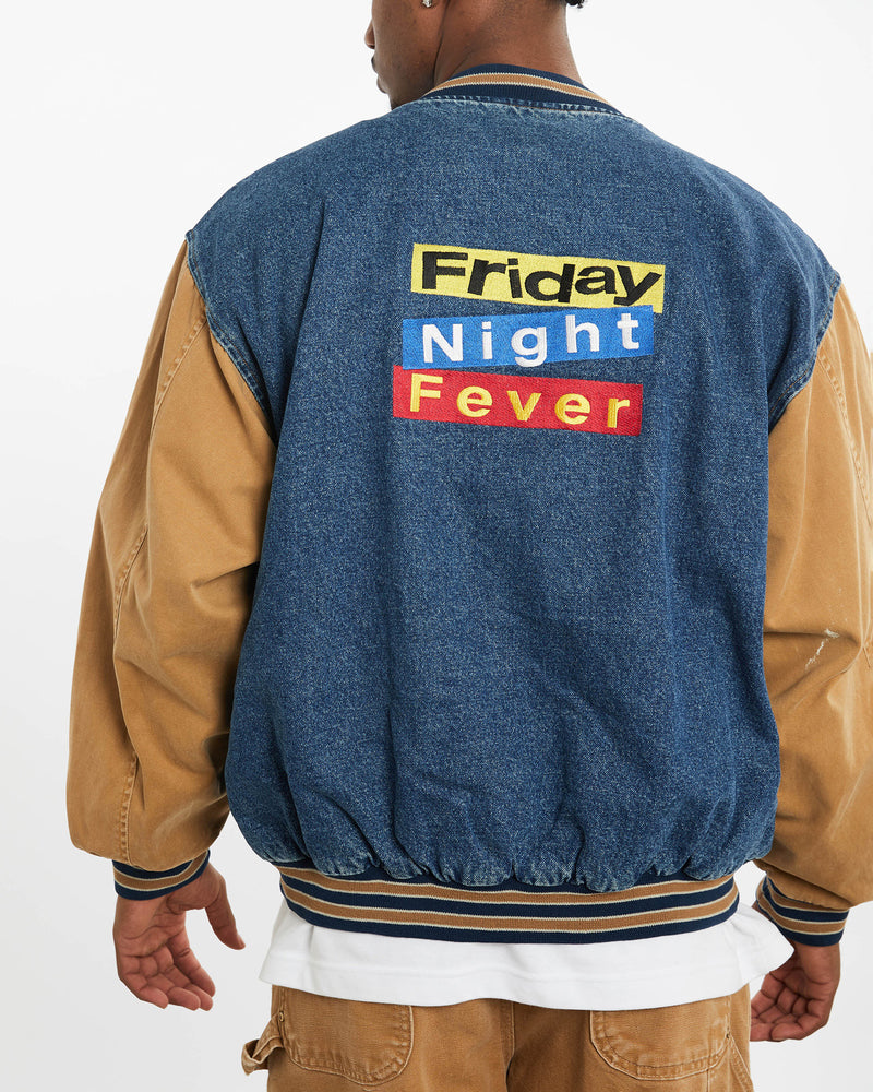 Vintage Friday Night Fever Denim Bomber Jacket <br>XL , The Real Deal , newtown, sydney, australia, thrift store, opshop, preloved, secondhand, sustainable, retro, antique, 70s, 80s, 90s, 2000s, 00s, fashion, clothing, streetwear, trendy, garment, style, boutique, store, shop, archive, sale, cheap, best, top