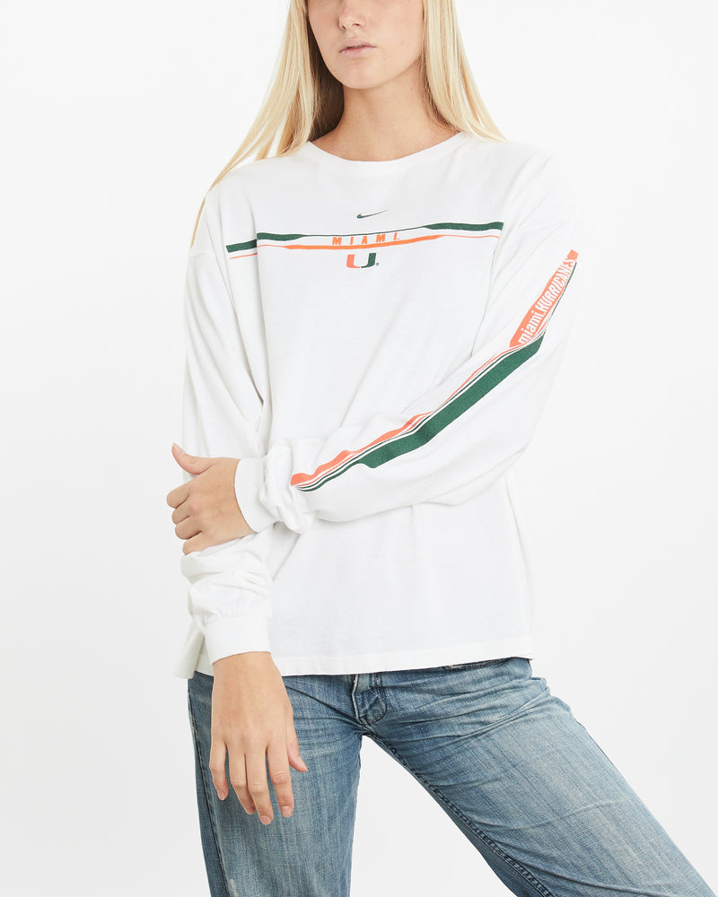 Vintage 90s Nike NCAA Miami Hurricanes Long Sleeve Tee <br>M , The Real Deal , newtown, sydney, australia, thrift store, opshop, preloved, secondhand, sustainable, retro, antique, 70s, 80s, 90s, 2000s, 00s, fashion, clothing, streetwear, trendy, garment, style, boutique, store, shop, archive, sale, cheap, best, top