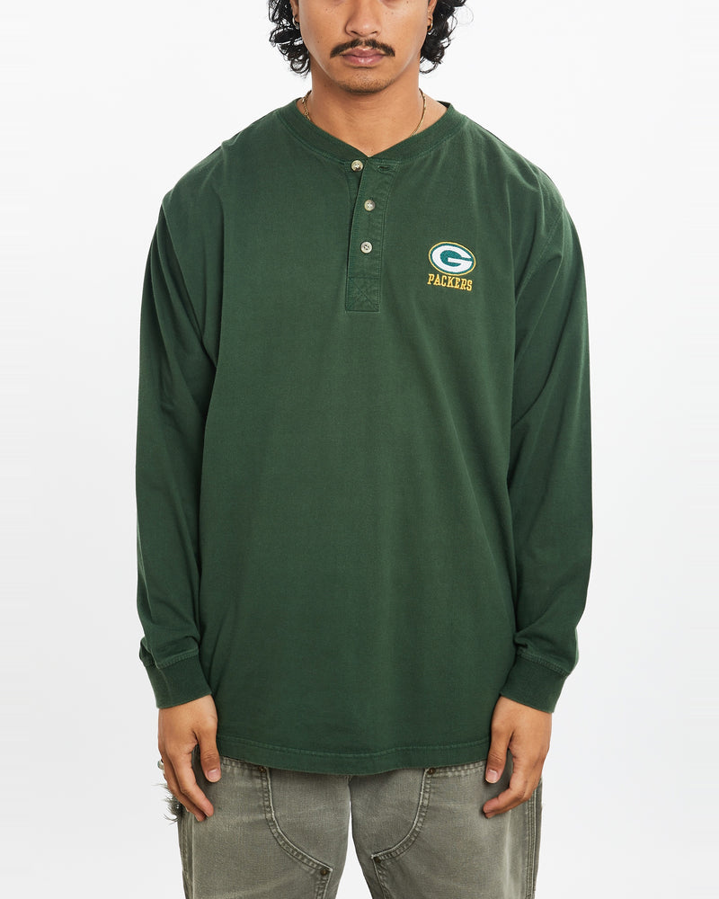 Vintage 90s NFL Green Bay Packers Long Sleeve Henley Tee <br>L