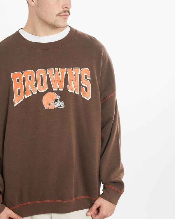 Vintage, NFL, Cleveland, Browns, Sweatshirt, The Real Deal, size extra large, colour Brown, newtown, sydney, australia, thrift store, opshop, preloved, secondhand, sustainable, retro, antique, 70s, 80s, 90s, 2000s, 00s, fashion, clothing, streetwear, trendy, garment, style, boutique, store, shop, archive, sale, cheap, best, top, Sweats and hoodies