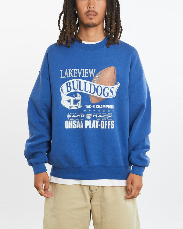 Vintage 1996 Lakeview High School Bulldogs Football Sweatshirt <br>L , The Real Deal , newtown, sydney, australia, thrift store, opshop, preloved, secondhand, sustainable, retro, antique, 70s, 80s, 90s, 2000s, 00s, fashion, clothing, streetwear, trendy, garment, style, boutique, store, shop, archive, sale, cheap, best, top