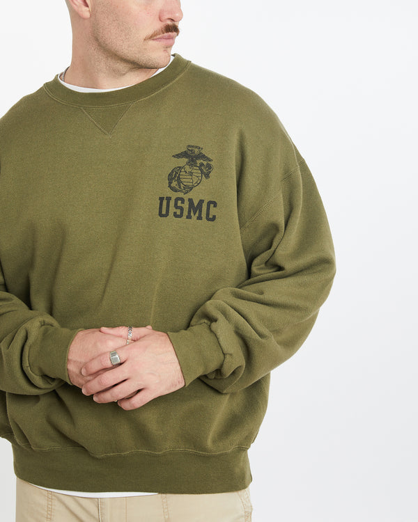 Vintage 90s United States Marine Corps 'USMC' Sweatshirt <br>L , The Real Deal , newtown, sydney, australia, thrift store, opshop, preloved, secondhand, sustainable, retro, antique, 70s, 80s, 90s, 2000s, 00s, fashion, clothing, streetwear, trendy, garment, style, boutique, store, shop, archive, sale, cheap, best, top