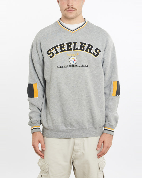 Vintage, NFL, Pittsburgh, Steelers, Sweatshirt, The Real Deal, size large, colour Grey, newtown, sydney, australia, thrift store, opshop, preloved, secondhand, sustainable, retro, antique, 70s, 80s, 90s, 2000s, 00s, fashion, clothing, streetwear, trendy, garment, style, boutique, store, shop, archive, sale, cheap, best, top, Sweats and hoodies