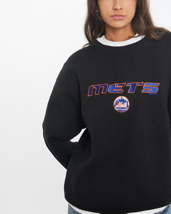 Vintage, 1998, MLB, New, York, Mets, Sweatshirt, The Real Deal, size small, colour Black, newtown, sydney, australia, thrift store, opshop, preloved, secondhand, sustainable, retro, antique, 70s, 80s, 90s, 2000s, 00s, fashion, clothing, streetwear, trendy, garment, style, boutique, store, shop, archive, sale, cheap, best, top, Sweats and hoodies