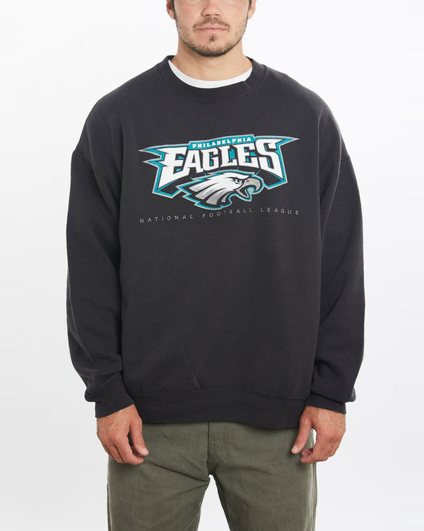 Vintage, 90s, NFL, Philadelphia, Eagles, Sweatshirt, The Real Deal, size large, colour Black, newtown, sydney, australia, thrift store, opshop, preloved, secondhand, sustainable, retro, antique, 70s, 80s, 90s, 2000s, 00s, fashion, clothing, streetwear, trendy, garment, style, boutique, store, shop, archive, sale, cheap, best, top, Sweats and hoodies