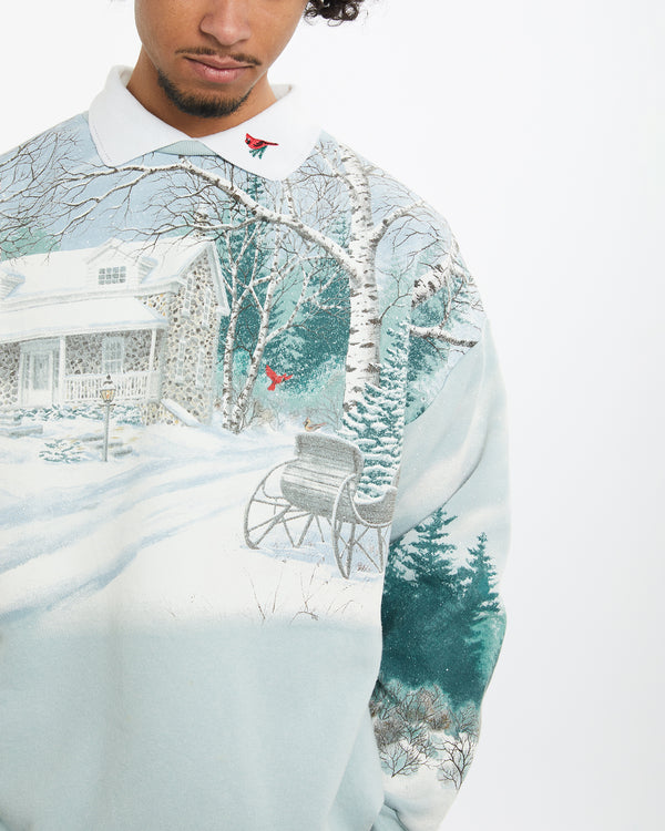 Vintage 90s Winter Scene Sweatshirt <br>M