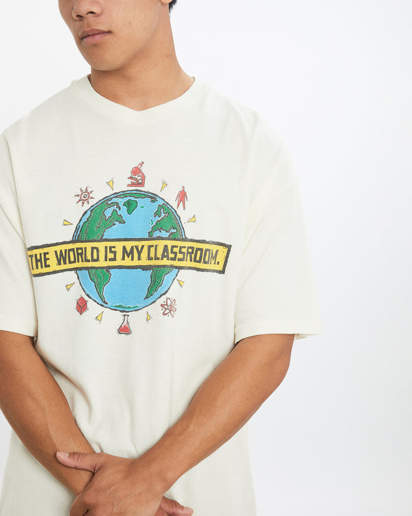 Vintage 80s 'The World Is My Classroom' Tee <br>L , The Real Deal , newtown, sydney, australia, thrift store, opshop, preloved, secondhand, sustainable, retro, antique, 70s, 80s, 90s, 2000s, 00s, fashion, clothing, streetwear, trendy, garment, style, boutique, store, shop, archive, sale, cheap, best, top