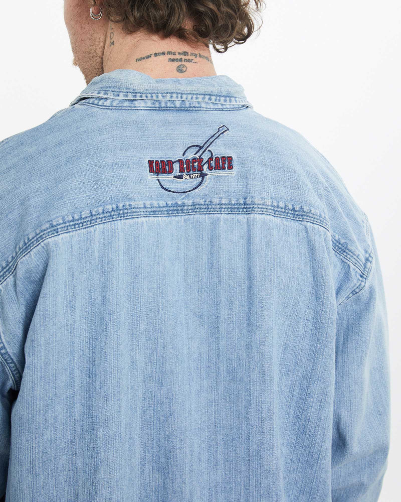 Vintage 90s Hard Rock Cafe Denim Button Up Shirt <br>L