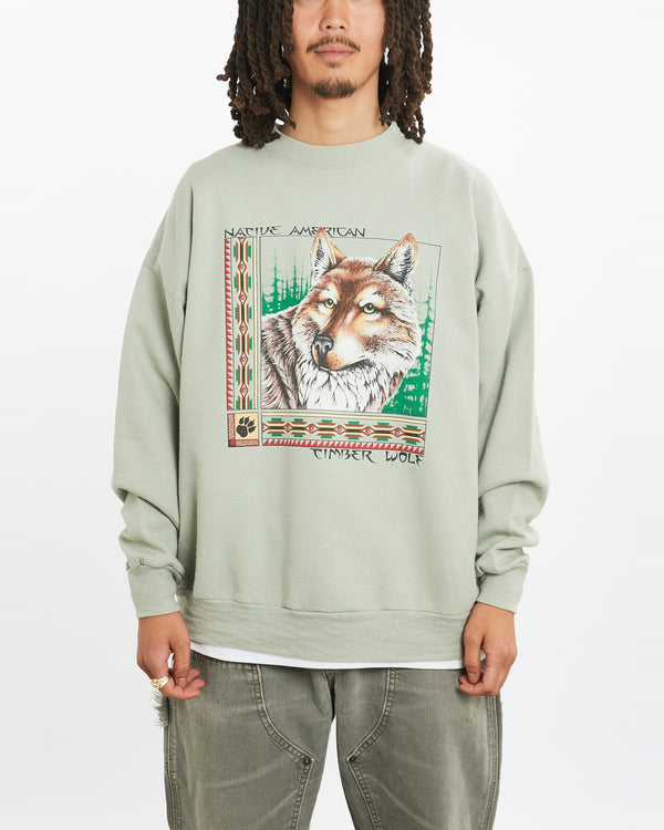 90s Wildlife Wolf Sweatshirt <br>L