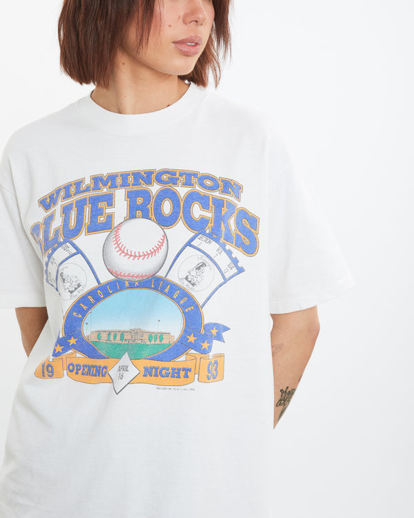 Vintage 1993 MLB Wilmington Blue Rocks Tee <br>M , The Real Deal , newtown, sydney, australia, thrift store, opshop, preloved, secondhand, sustainable, retro, antique, 70s, 80s, 90s, 2000s, 00s, fashion, clothing, streetwear, trendy, garment, style, boutique, store, shop, archive, sale, cheap, best, top