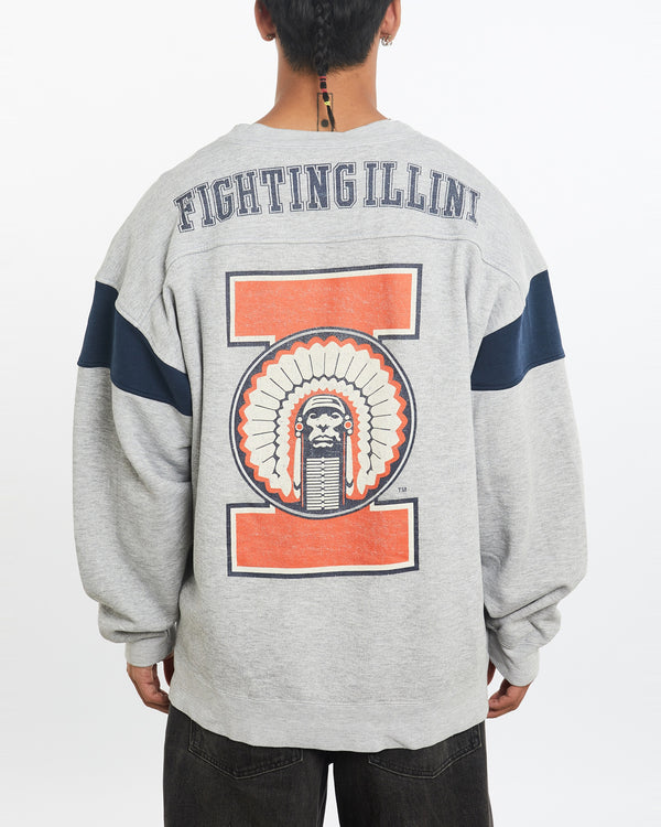 Vintage 90s NCAA University of Illinois Fighting Illini Sweatshirt <br>XL , The Real Deal , newtown, sydney, australia, thrift store, opshop, preloved, secondhand, sustainable, retro, antique, 70s, 80s, 90s, 2000s, 00s, fashion, clothing, streetwear, trendy, garment, style, boutique, store, shop, archive, sale, cheap, best, top