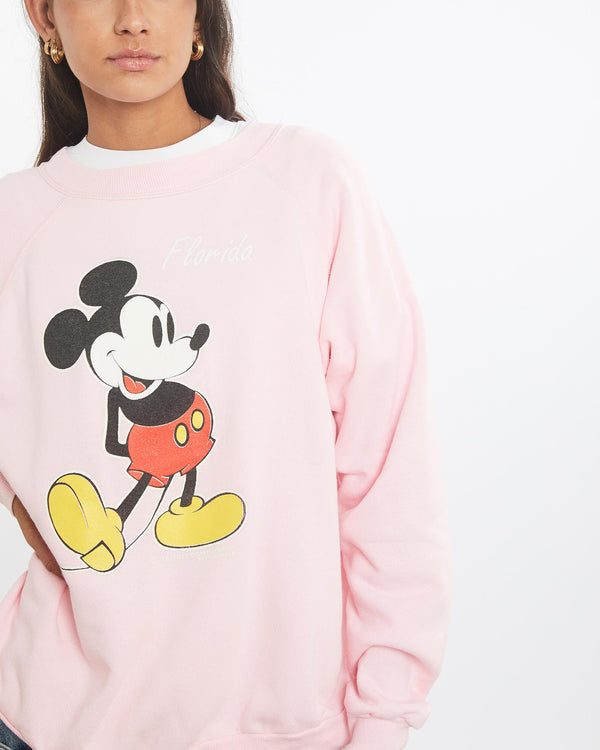 Vintage, 80s, Disney, Mickey, Mouse, Sweatshirt, The Real Deal, size small, colour Pink, newtown, sydney, australia, thrift store, opshop, preloved, secondhand, sustainable, retro, antique, 70s, 80s, 90s, 2000s, 00s, fashion, clothing, streetwear, trendy, garment, style, boutique, store, shop, archive, sale, cheap, best, top, Sweats and hoodies