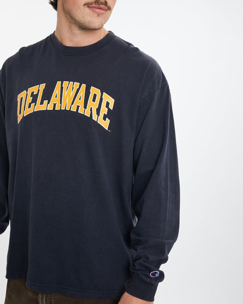 Vintage Champion Delaware Long Sleeve Tee <br>XL , The Real Deal , newtown, sydney, australia, thrift store, opshop, preloved, secondhand, sustainable, retro, antique, 70s, 80s, 90s, 2000s, 00s, fashion, clothing, streetwear, trendy, garment, style, boutique, store, shop, archive, sale, cheap, best, top