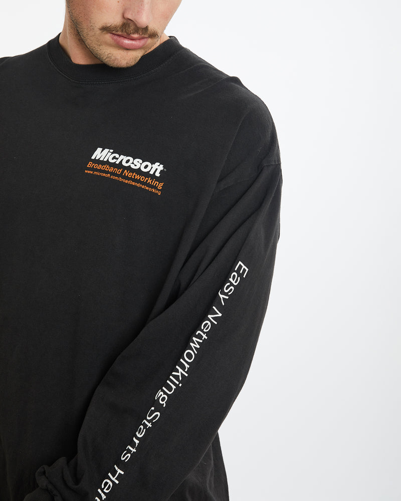 Vintage 90s Microsoft Tech Long Sleeve Tee <br>XL , The Real Deal , newtown, sydney, australia, thrift store, opshop, preloved, secondhand, sustainable, retro, antique, 70s, 80s, 90s, 2000s, 00s, fashion, clothing, streetwear, trendy, garment, style, boutique, store, shop, archive, sale, cheap, best, top