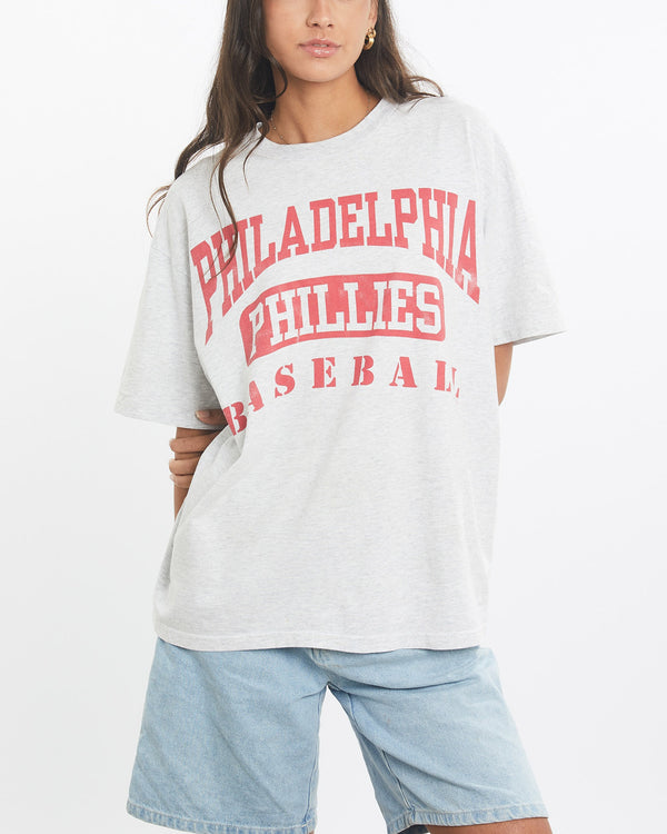 Vintage, 1995, MLB, Philadelphia, Phillies, Tee, The Real Deal, size small, colour Grey, newtown, sydney, australia, thrift store, opshop, preloved, secondhand, sustainable, retro, antique, 70s, 80s, 90s, 2000s, 00s, fashion, clothing, streetwear, trendy, garment, style, boutique, store, shop, archive, sale, cheap, best, top, T-Shirts