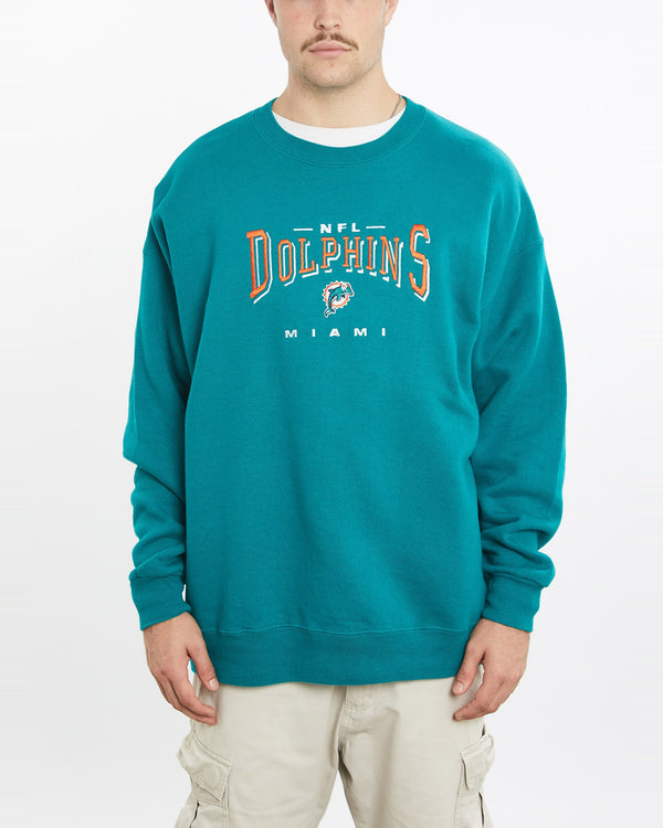 Vintage, 90s, NFL, Miami, Dolphins, Sweatshirt, The Real Deal, size double extra large, colour Blue, newtown, sydney, australia, thrift store, opshop, preloved, secondhand, sustainable, retro, antique, 70s, 80s, 90s, 2000s, 00s, fashion, clothing, streetwear, trendy, garment, style, boutique, store, shop, archive, sale, cheap, best, top, Sweats and hoodies