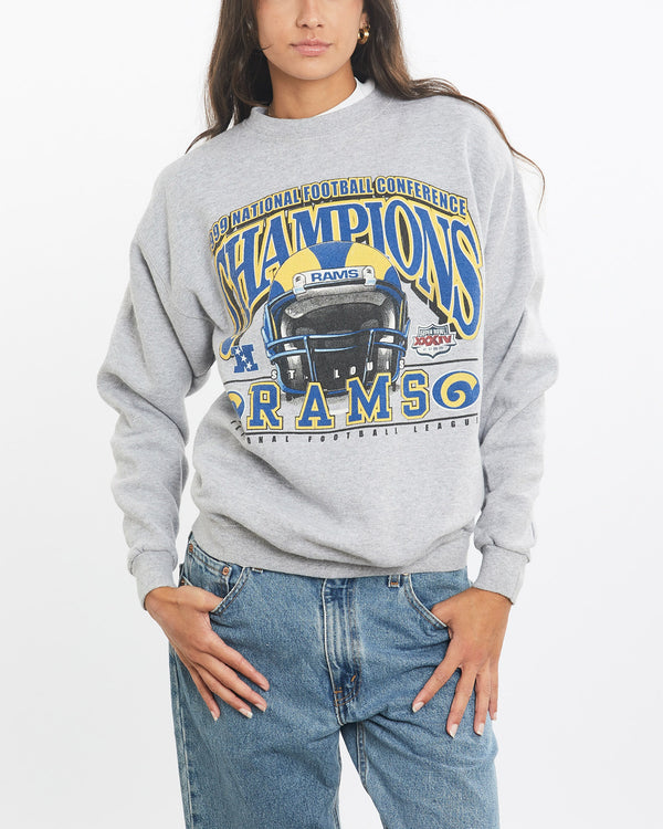 Vintage, NFL, St., Louis, Rams, Super, Bowl, Sweatshirt, The Real Deal, size extra small, colour Grey, newtown, sydney, australia, thrift store, opshop, preloved, secondhand, sustainable, retro, antique, 70s, 80s, 90s, 2000s, 00s, fashion, clothing, streetwear, trendy, garment, style, boutique, store, shop, archive, sale, cheap, best, top, Sweats and hoodies