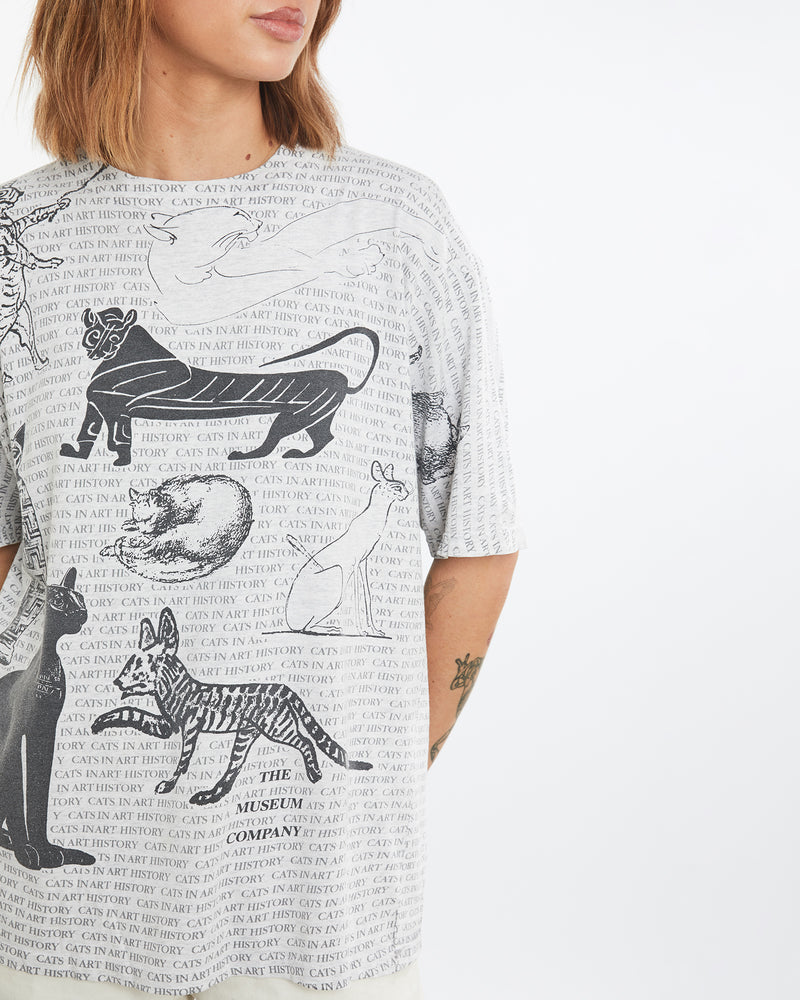 Vintage 90s Cats in Art History All Over Print Tee <br>M