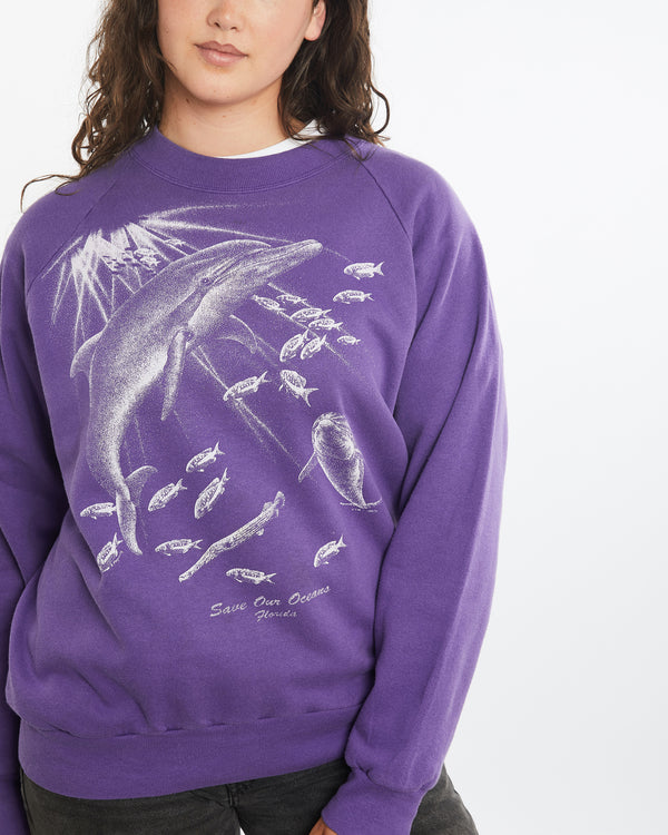 Vintage 90s 'Save Our Oceans' Dolphin Wildlife Sweatshirt <br>M , The Real Deal , newtown, sydney, australia, thrift store, opshop, preloved, secondhand, sustainable, retro, antique, 70s, 80s, 90s, 2000s, 00s, fashion, clothing, streetwear, trendy, garment, style, boutique, store, shop, archive, sale, cheap, best, top