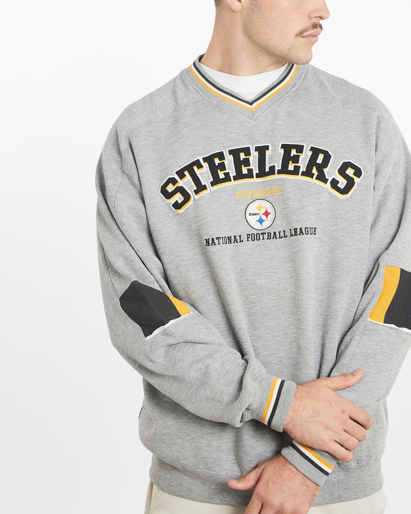 Vintage, NFL, Pittsburgh, Steelers, Sweatshirt, The Real Deal, size large, colour Grey, newtown, sydney, australia, thrift store, opshop, preloved, secondhand, sustainable, retro, antique, 70s, 80s, 90s, 2000s, 00s, fashion, clothing, streetwear, trendy, garment, style, boutique, store, shop, archive, sale, cheap, best, top, Sweats and hoodies