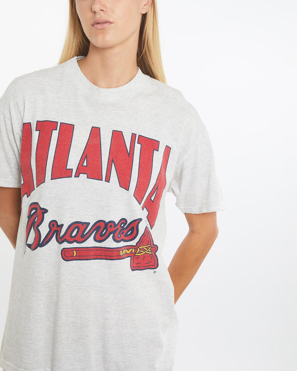 Vintage, 1996, MLB, Atlanta, Braves, Tee, The Real Deal, size medium, colour Grey, newtown, sydney, australia, thrift store, opshop, preloved, secondhand, sustainable, retro, antique, 70s, 80s, 90s, 2000s, 00s, fashion, clothing, streetwear, trendy, garment, style, boutique, store, shop, archive, sale, cheap, best, top, T-Shirts