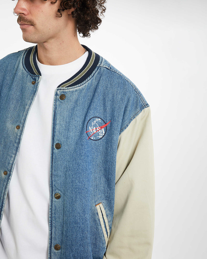 Vintage 90s NASA Denim Bomber Jacket <br>XL , The Real Deal , newtown, sydney, australia, thrift store, opshop, preloved, secondhand, sustainable, retro, antique, 70s, 80s, 90s, 2000s, 00s, fashion, clothing, streetwear, trendy, garment, style, boutique, store, shop, archive, sale, cheap, best, top