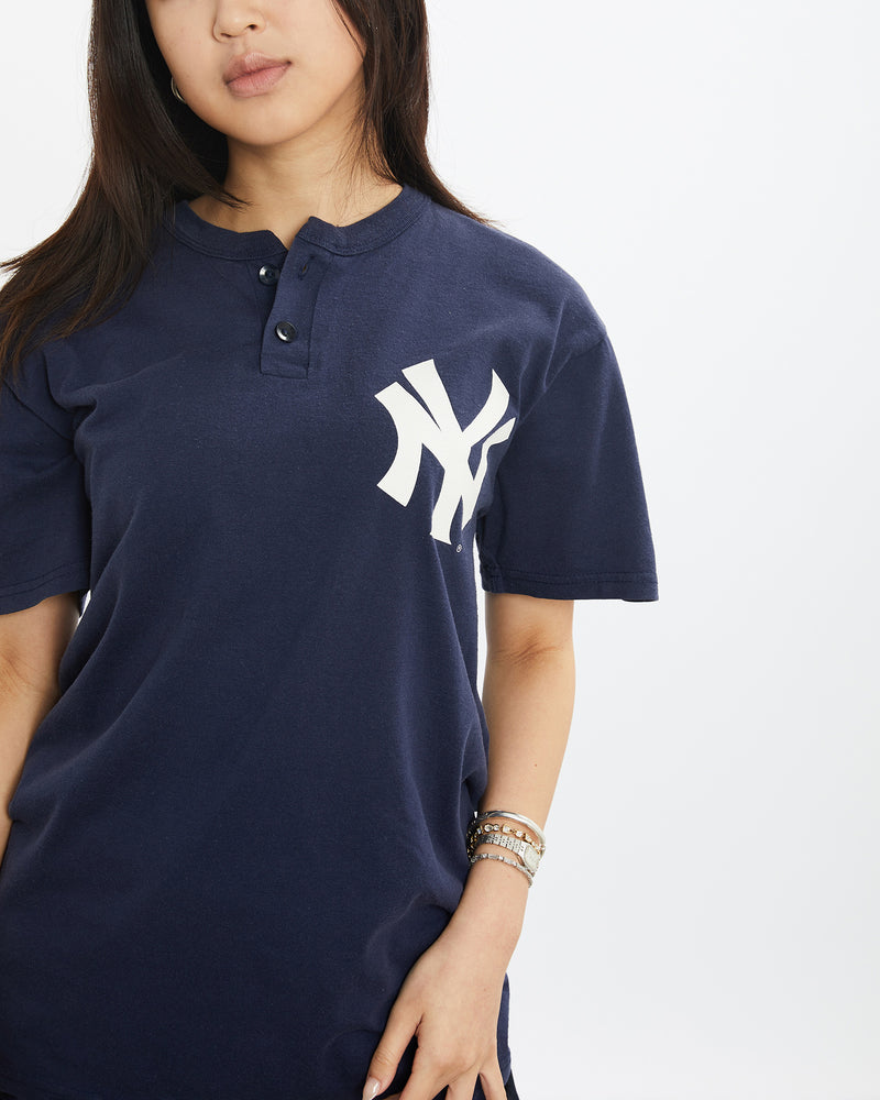 Vintage 90s MLB New York Yankees Henley Tee <br>S , The Real Deal , newtown, sydney, australia, thrift store, opshop, preloved, secondhand, sustainable, retro, antique, 70s, 80s, 90s, 2000s, 00s, fashion, clothing, streetwear, trendy, garment, style, boutique, store, shop, archive, sale, cheap, best, top