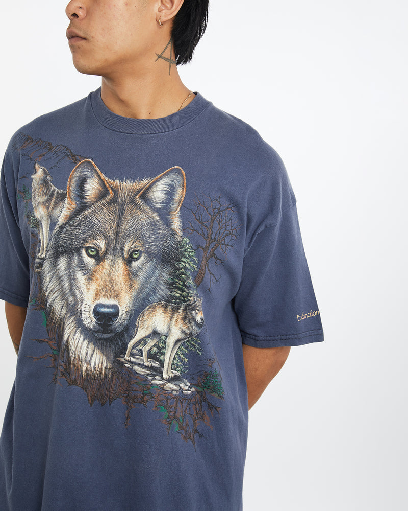 Vintage 90s Extinction is Forever 'Wolf' Wildlife Tee <br>XXL , The Real Deal , newtown, sydney, australia, thrift store, opshop, preloved, secondhand, sustainable, retro, antique, 70s, 80s, 90s, 2000s, 00s, fashion, clothing, streetwear, trendy, garment, style, boutique, store, shop, archive, sale, cheap, best, top