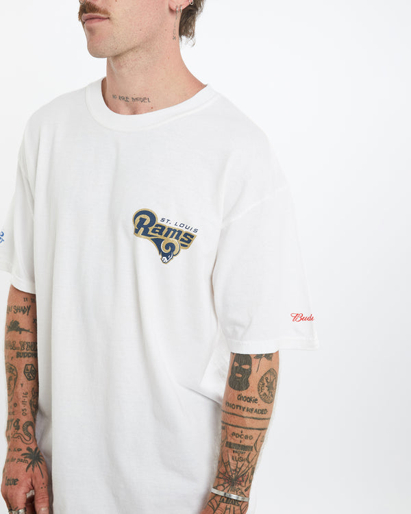 Vintage NFL St. Louis Rams Budweiser Tee <br>L , The Real Deal , newtown, sydney, australia, thrift store, opshop, preloved, secondhand, sustainable, retro, antique, 70s, 80s, 90s, 2000s, 00s, fashion, clothing, streetwear, trendy, garment, style, boutique, store, shop, archive, sale, cheap, best, top