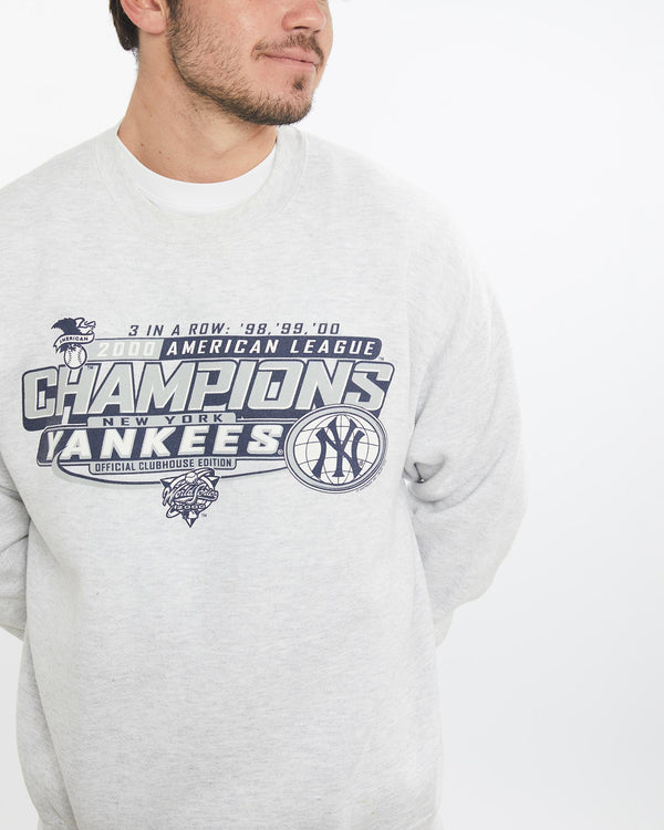 Vintage, MLB, New, York, Yankees, Sweatshirt, The Real Deal, size large, colour Grey, newtown, sydney, australia, thrift store, opshop, preloved, secondhand, sustainable, retro, antique, 70s, 80s, 90s, 2000s, 00s, fashion, clothing, streetwear, trendy, garment, style, boutique, store, shop, archive, sale, cheap, best, top, Sweats and hoodies