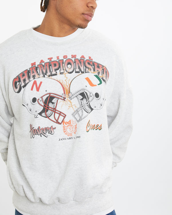 Vintage 1995 NCAA Huskers vs Hurricanes Sweatshirt <br>XL , The Real Deal , newtown, sydney, australia, thrift store, opshop, preloved, secondhand, sustainable, retro, antique, 70s, 80s, 90s, 2000s, 00s, fashion, clothing, streetwear, trendy, garment, style, boutique, store, shop, archive, sale, cheap, best, top