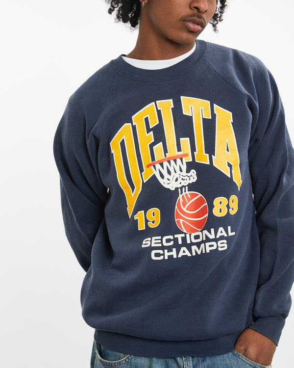 Vintage 1989 Delta Basketball Sweatshirt <br>L , The Real Deal , newtown, sydney, australia, thrift store, opshop, preloved, secondhand, sustainable, retro, antique, 70s, 80s, 90s, 2000s, 00s, fashion, clothing, streetwear, trendy, garment, style, boutique, store, shop, archive, sale, cheap, best, top