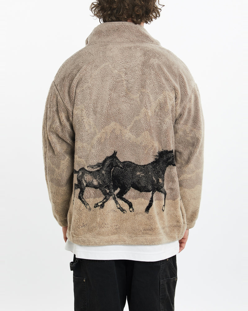 Vintage 90s Black Mountain Wildlife Horse Full Zip Fleece Sweatshirt <br>L