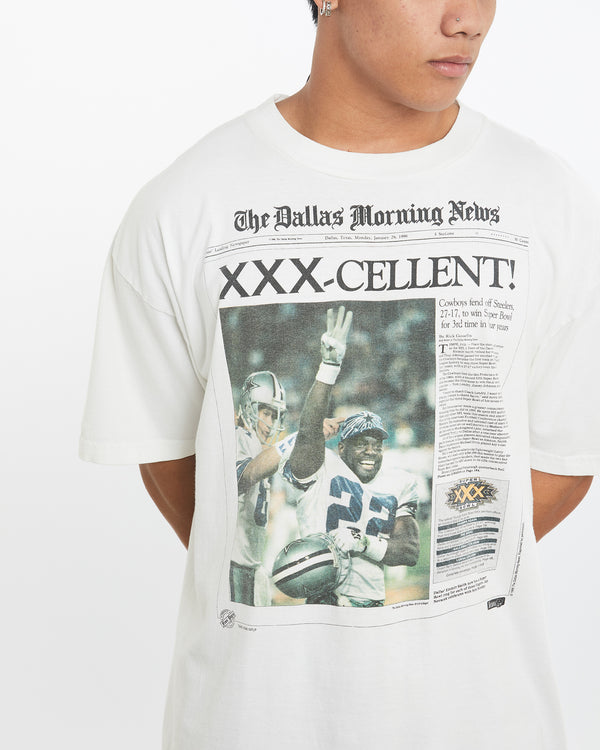 Vintage 1996 NFL Dallas Cowboys Front Page Tee <br>L , The Real Deal , newtown, sydney, australia, thrift store, opshop, preloved, secondhand, sustainable, retro, antique, 70s, 80s, 90s, 2000s, 00s, fashion, clothing, streetwear, trendy, garment, style, boutique, store, shop, archive, sale, cheap, best, top