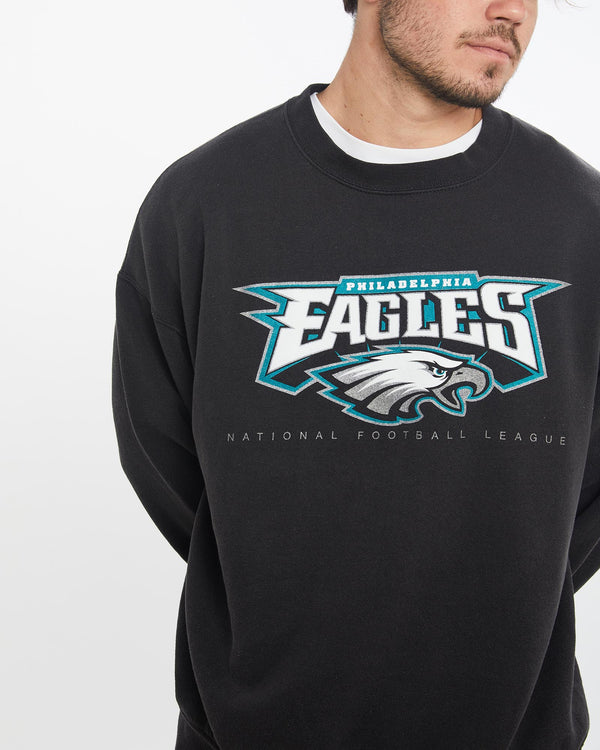 Vintage, 90s, NFL, Philadelphia, Eagles, Sweatshirt, The Real Deal, size large, colour Black, newtown, sydney, australia, thrift store, opshop, preloved, secondhand, sustainable, retro, antique, 70s, 80s, 90s, 2000s, 00s, fashion, clothing, streetwear, trendy, garment, style, boutique, store, shop, archive, sale, cheap, best, top, Sweats and hoodies