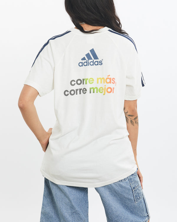 Vintage 90s Adidas 'Run More, Run Better' Tee <br>XS , The Real Deal , newtown, sydney, australia, thrift store, opshop, preloved, secondhand, sustainable, retro, antique, 70s, 80s, 90s, 2000s, 00s, fashion, clothing, streetwear, trendy, garment, style, boutique, store, shop, archive, sale, cheap, best, top