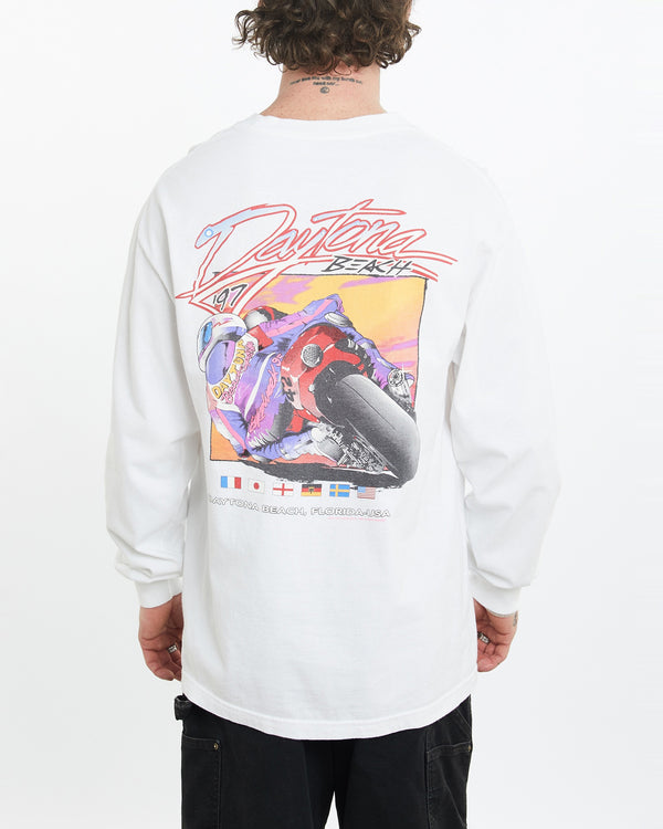 Vintage 1997 Daytona Beach Racing Long Sleeve Tee <br>L , The Real Deal , newtown, sydney, australia, thrift store, opshop, preloved, secondhand, sustainable, retro, antique, 70s, 80s, 90s, 2000s, 00s, fashion, clothing, streetwear, trendy, garment, style, boutique, store, shop, archive, sale, cheap, best, top