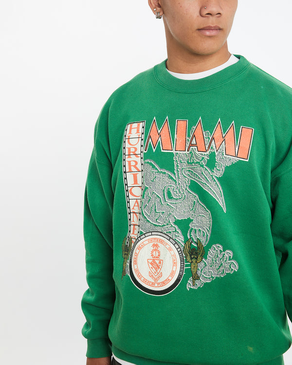 Vintage 90s NCAA Miami Hurricanes Sweatshirt <br>L , The Real Deal , newtown, sydney, australia, thrift store, opshop, preloved, secondhand, sustainable, retro, antique, 70s, 80s, 90s, 2000s, 00s, fashion, clothing, streetwear, trendy, garment, style, boutique, store, shop, archive, sale, cheap, best, top