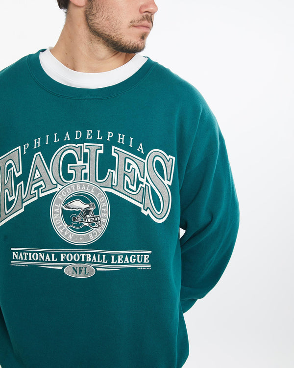 Vintage, NFL, Philadelphia, Eagles, Sweatshirt, The Real Deal, size large, colour Green, newtown, sydney, australia, thrift store, opshop, preloved, secondhand, sustainable, retro, antique, 70s, 80s, 90s, 2000s, 00s, fashion, clothing, streetwear, trendy, garment, style, boutique, store, shop, archive, sale, cheap, best, top, Sweats and hoodies