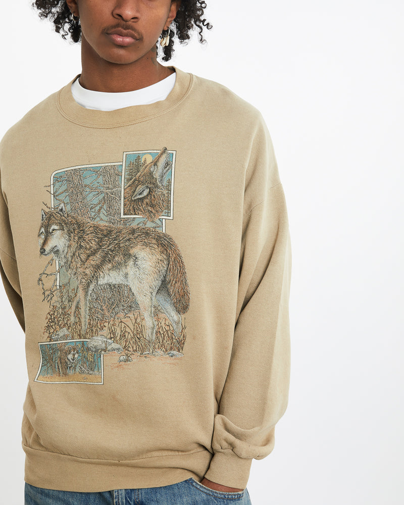 Vintage Wolf Wildlife Sweatshirt <br>L , The Real Deal , newtown, sydney, australia, thrift store, opshop, preloved, secondhand, sustainable, retro, antique, 70s, 80s, 90s, 2000s, 00s, fashion, clothing, streetwear, trendy, garment, style, boutique, store, shop, archive, sale, cheap, best, top