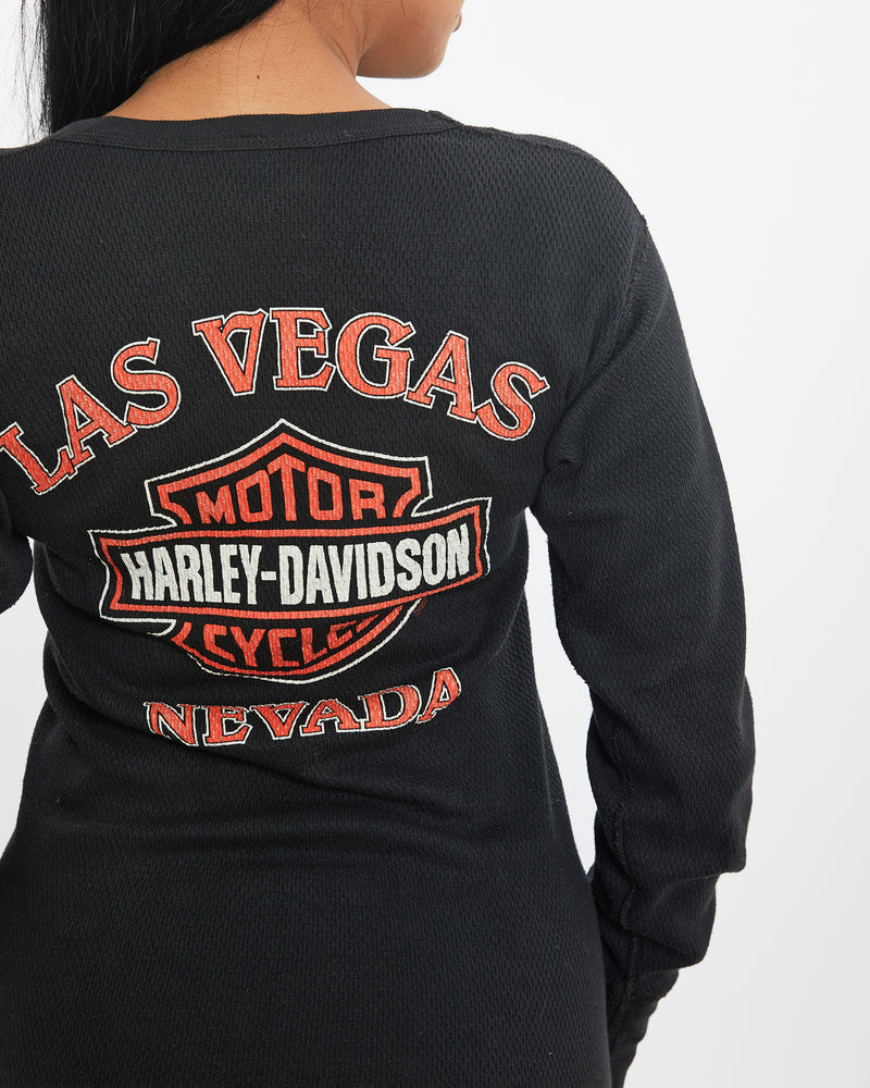 Vintage 1999 Harley Davidson Thermal Long Sleeve Tee <br>S , The Real Deal , newtown, sydney, australia, thrift store, opshop, preloved, secondhand, sustainable, retro, antique, 70s, 80s, 90s, 2000s, 00s, fashion, clothing, streetwear, trendy, garment, style, boutique, store, shop, archive, sale, cheap, best, top