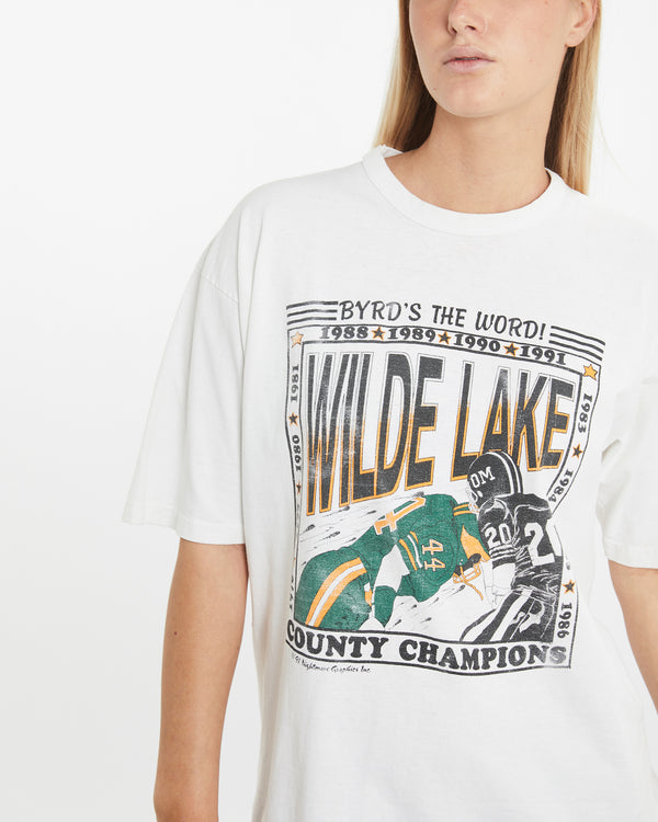 Vintage 1991 Wilde Lake Football Tee <br>M , The Real Deal , newtown, sydney, australia, thrift store, opshop, preloved, secondhand, sustainable, retro, antique, 70s, 80s, 90s, 2000s, 00s, fashion, clothing, streetwear, trendy, garment, style, boutique, store, shop, archive, sale, cheap, best, top