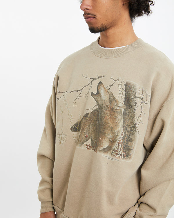 Vintage Wildlife Wolf Sweatshirt <br>M , The Real Deal , newtown, sydney, australia, thrift store, opshop, preloved, secondhand, sustainable, retro, antique, 70s, 80s, 90s, 2000s, 00s, fashion, clothing, streetwear, trendy, garment, style, boutique, store, shop, archive, sale, cheap, best, top