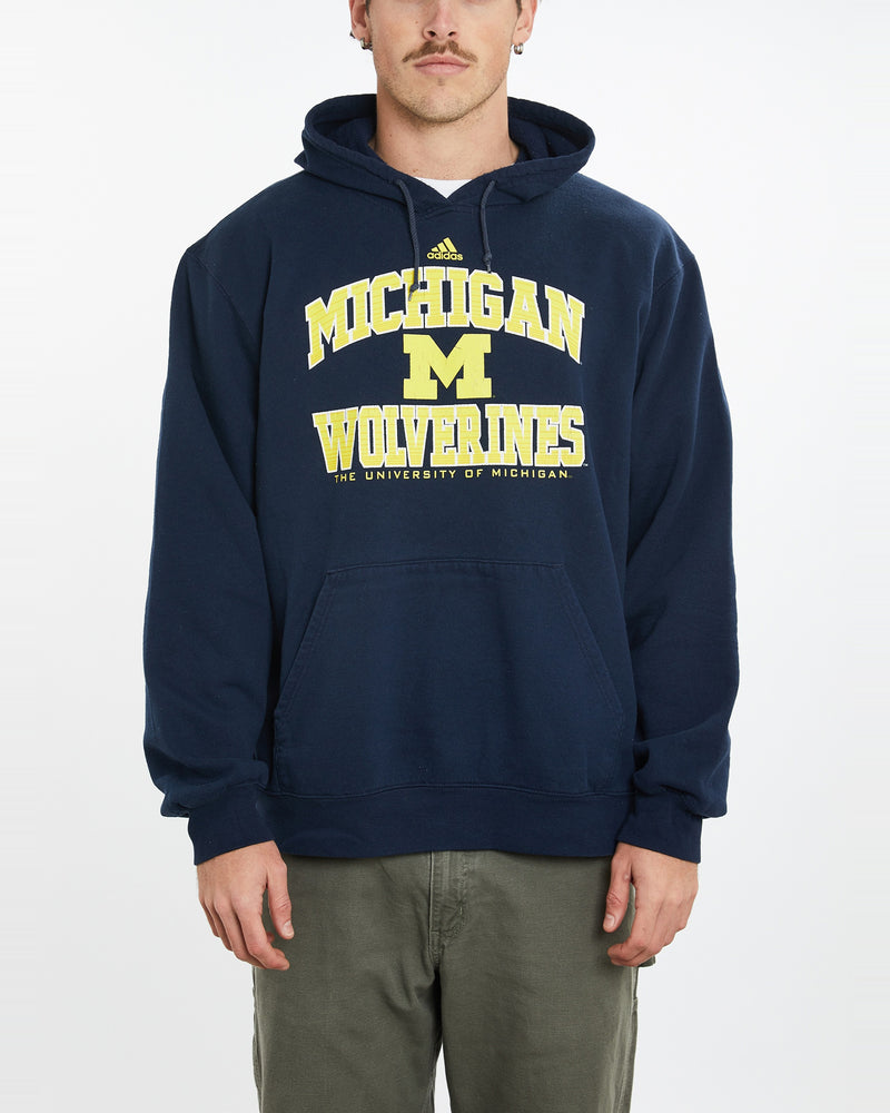 Vintage Adidas NCAA University of Michigan Wolverines Hooded Sweatshirt <br>XL , The Real Deal , newtown, sydney, australia, thrift store, opshop, preloved, secondhand, sustainable, retro, antique, 70s, 80s, 90s, 2000s, 00s, fashion, clothing, streetwear, trendy, garment, style, boutique, store, shop, archive, sale, cheap, best, top