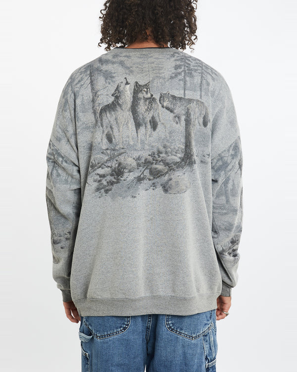 Vintage 90s Wolf Wildlife Sweatshirt <br>XXL , The Real Deal , newtown, sydney, australia, thrift store, opshop, preloved, secondhand, sustainable, retro, antique, 70s, 80s, 90s, 2000s, 00s, fashion, clothing, streetwear, trendy, garment, style, boutique, store, shop, archive, sale, cheap, best, top