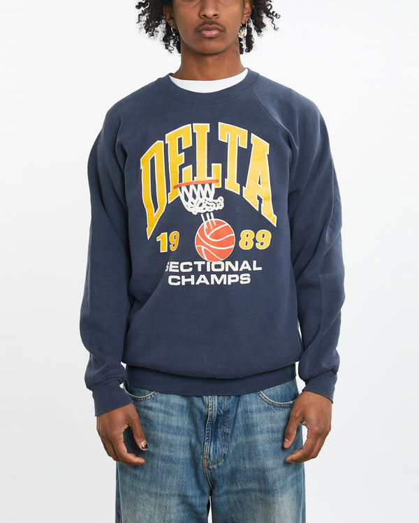 Vintage 1989 Delta Basketball Sweatshirt <br>L , The Real Deal , newtown, sydney, australia, thrift store, opshop, preloved, secondhand, sustainable, retro, antique, 70s, 80s, 90s, 2000s, 00s, fashion, clothing, streetwear, trendy, garment, style, boutique, store, shop, archive, sale, cheap, best, top