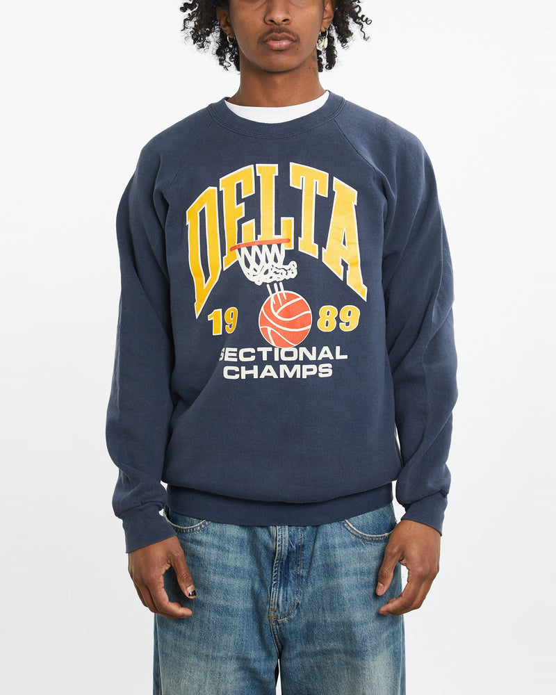 Vintage 1989 Delta Basketball Sweatshirt <br>L , The Real Deal , newtown, sydney, australia, thrift store, opshop, preloved, secondhand, sustainable, retro, antique, 70s, 80s, 90s, 2000s, 00s, fashion, clothing, streetwear, trendy, garment, style, boutique, store, shop, archive, sale, cheap, best, top